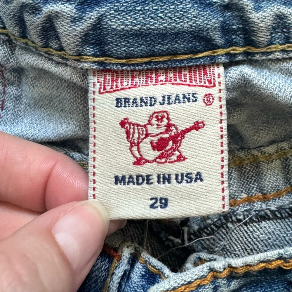 Vintage True Religion Rainbow Joey Distressed Horseshoe Pocket Jeans low rise